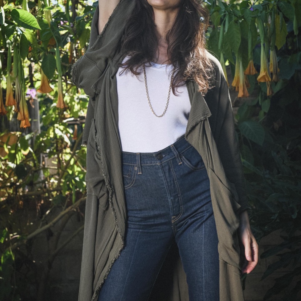Rita Ghanimé trench kimono trench mono Olive Green Drape Cardigan